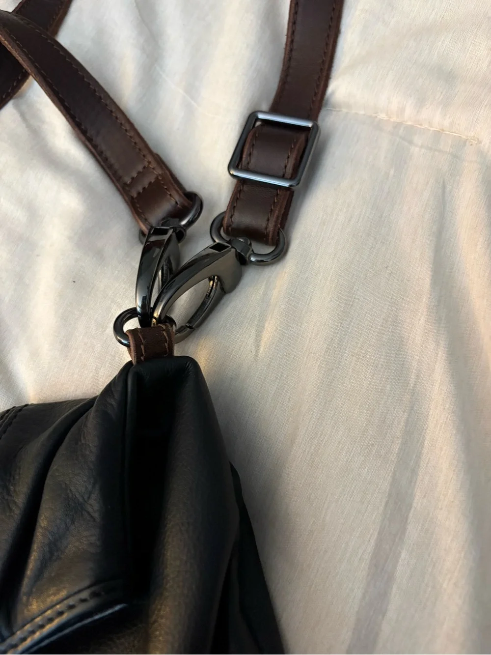 HOBO Y2K vintage Black Leather Clutch with Brown Trim and Gunmetal Hardware